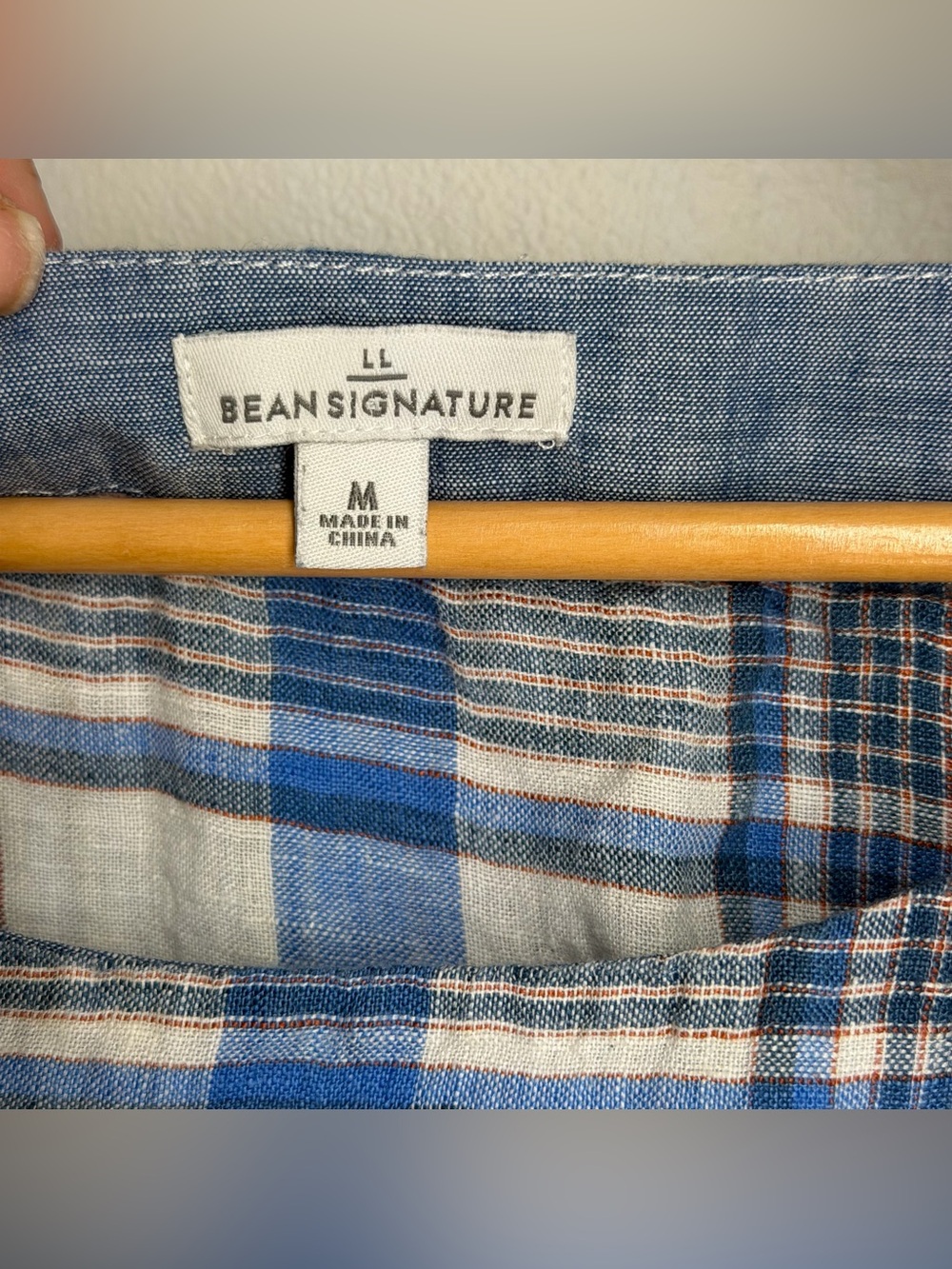 L.L. Bean Signature 100% Linen Blue Madras Plaid Tie Front Boxy Boat Neck Blouse - Picture 4 of 8